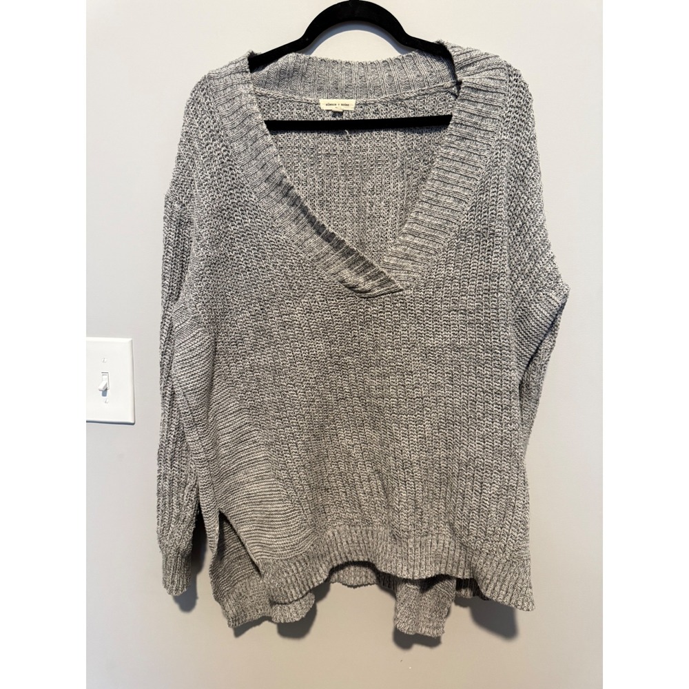 Silence + Noise Grey V-Neck Chunky Knit Oversized Sweater Small Urban Outfitters